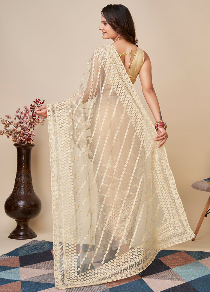 Beige Net Saree With Blouse Piece - Indian Silk House Agencies