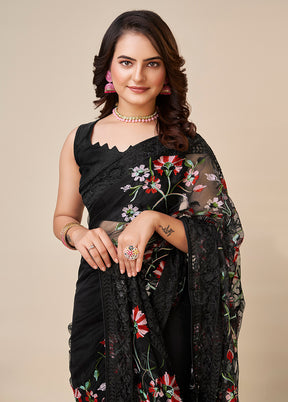Black Net Saree With Blouse Piece - Indian Silk House Agencies