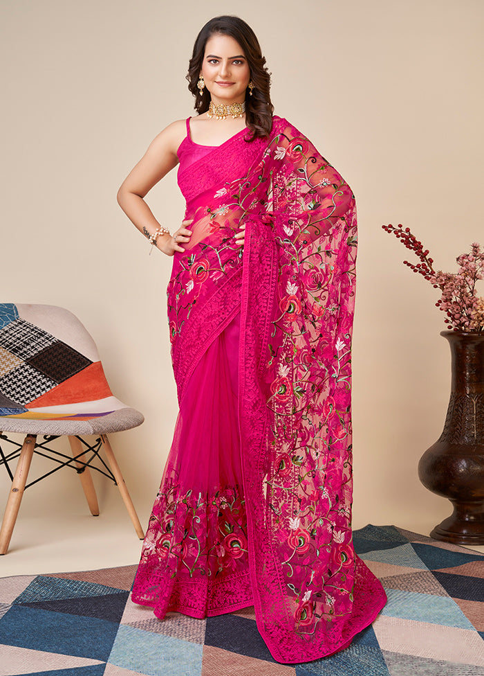 Pink Net Saree With Blouse Piece - Indian Silk House Agencies