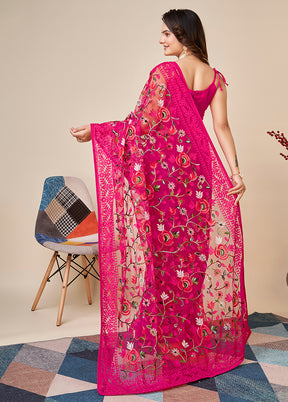 Pink Net Saree With Blouse Piece - Indian Silk House Agencies
