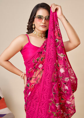 Pink Net Saree With Blouse Piece - Indian Silk House Agencies