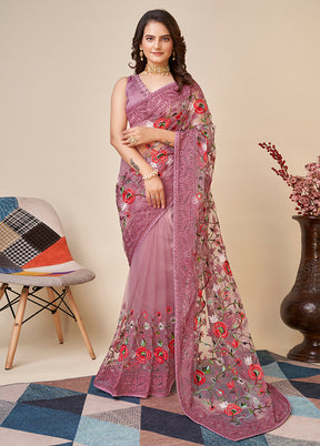 Coral Net Saree With Blouse Piece - Indian Silk House Agencies