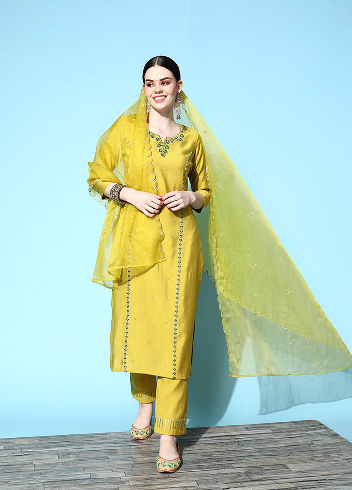 3 Pc Lemon Readymade Viscose Suit Set - Indian Silk House Agencies