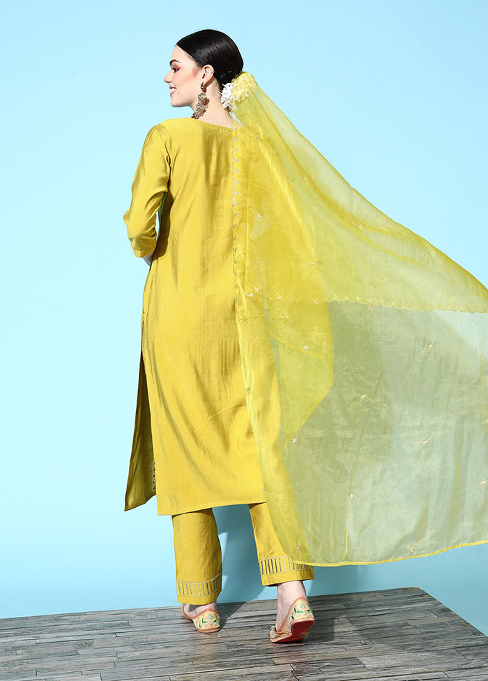 3 Pc Lemon Readymade Viscose Suit Set - Indian Silk House Agencies