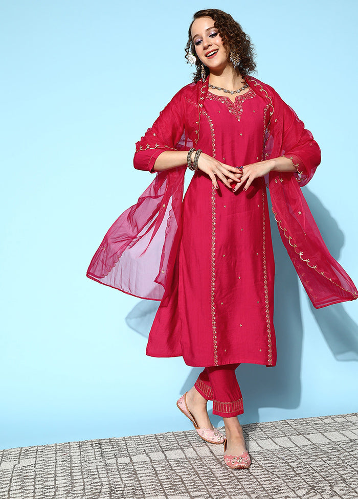 3 Pc Pink Readymade Viscose Suit Set - Indian Silk House Agencies