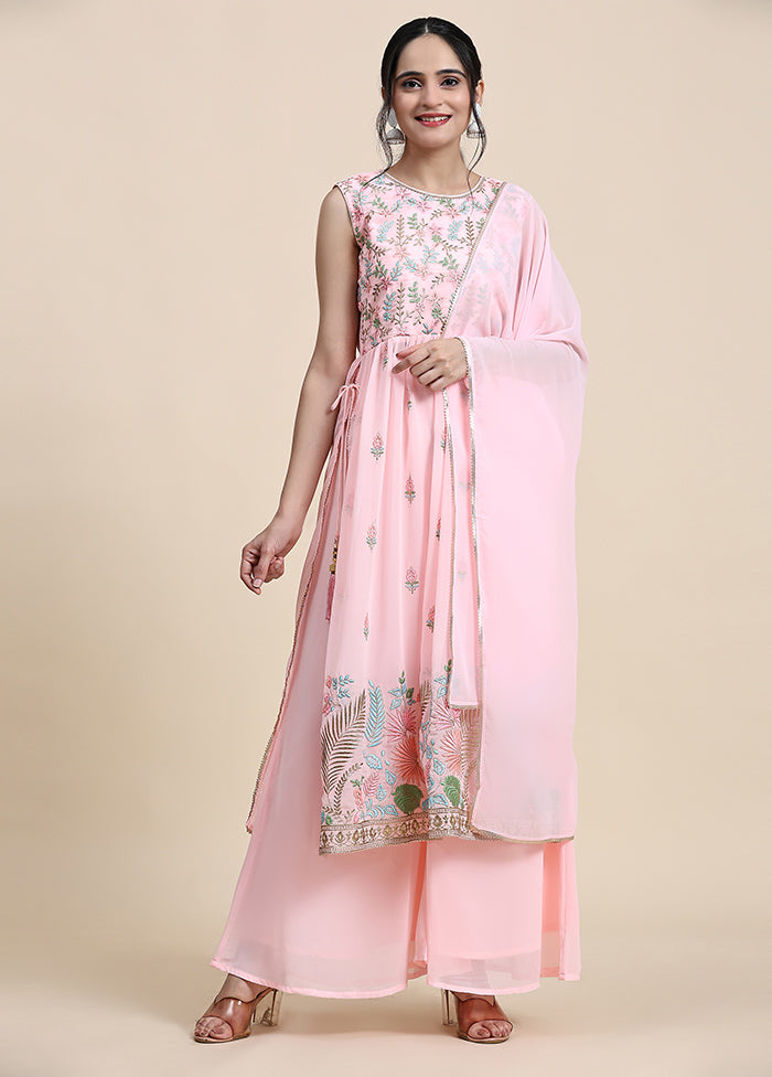 3 Pc Pink Readymade Georgette Suit Set - Indian Silk House Agencies