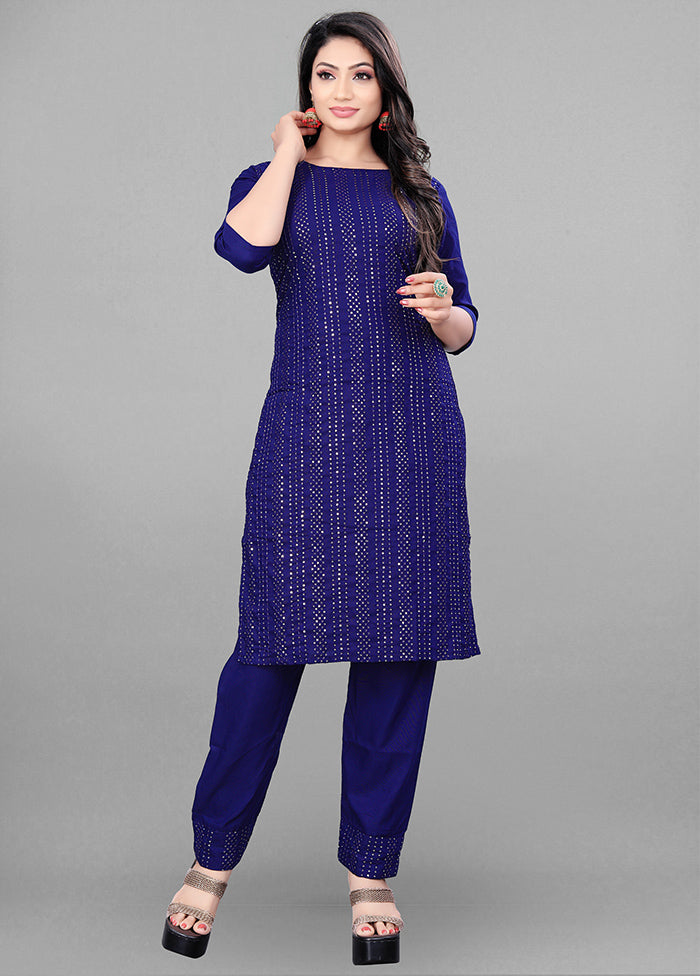 3 Pc Blue Readymade Rayon Suit Set - Indian Silk House Agencies