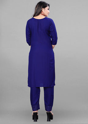 3 Pc Blue Readymade Rayon Suit Set - Indian Silk House Agencies