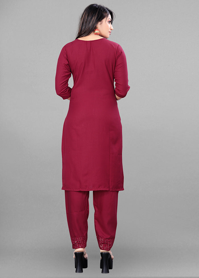 3 Pc Maroon Readymade Rayon Suit Set - Indian Silk House Agencies