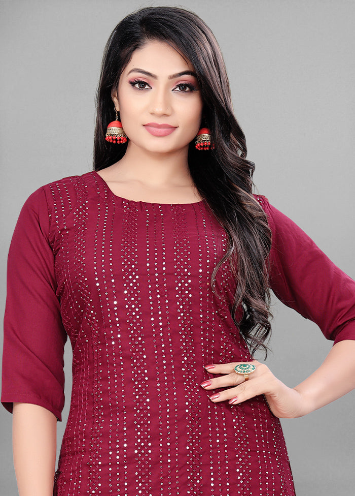 3 Pc Maroon Readymade Rayon Suit Set - Indian Silk House Agencies