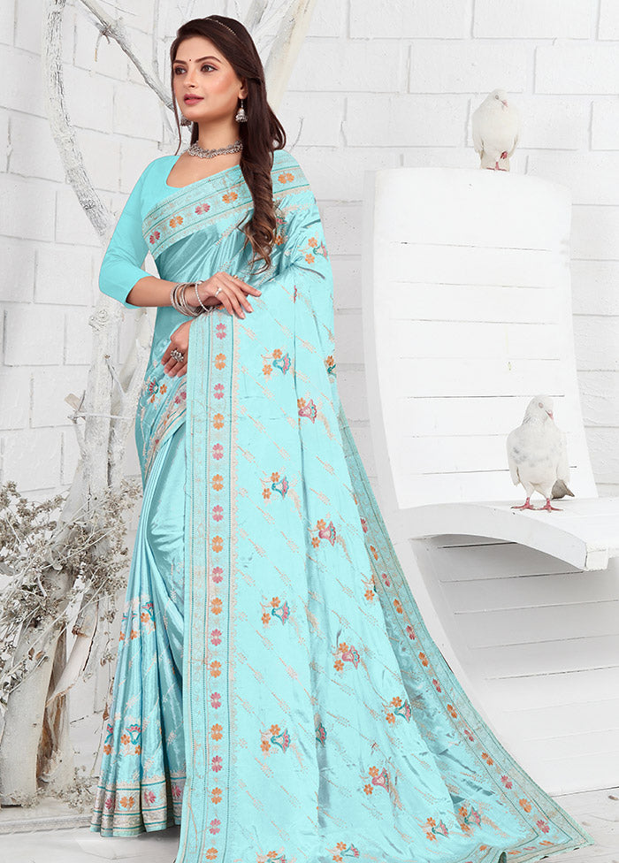 Sky Blue Georgette Saree With Blouse Piece - Indian Silk House Agencies