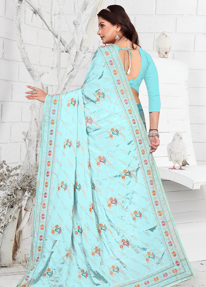 Sky Blue Georgette Saree With Blouse Piece - Indian Silk House Agencies