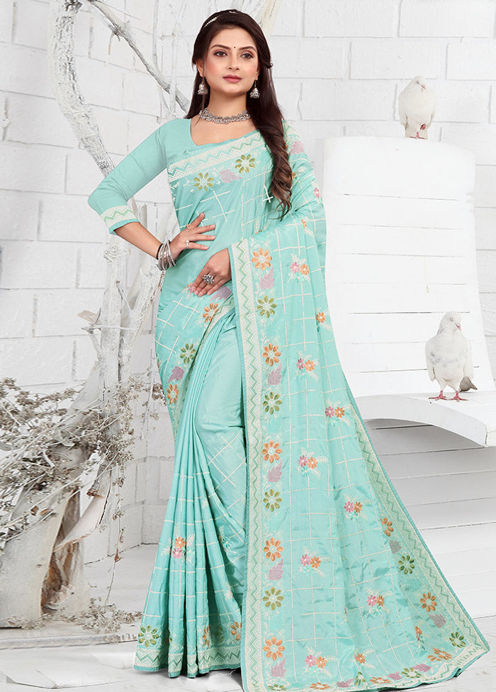 Sky Blue Georgette Saree With Blouse Piece - Indian Silk House Agencies