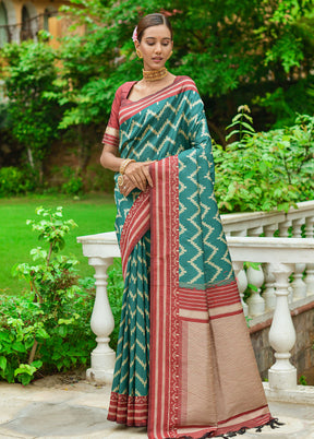 Teal Dupion Silk Saree With Blouse Piece - Indian Silk House Agencies