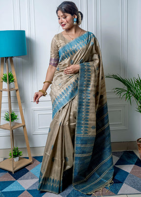 Teal Spun Silk Saree With Blouse Piece - Indian Silk House Agencies