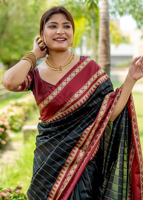 Black Spun Silk Saree With Blouse Piece - Indian Silk House Agencies