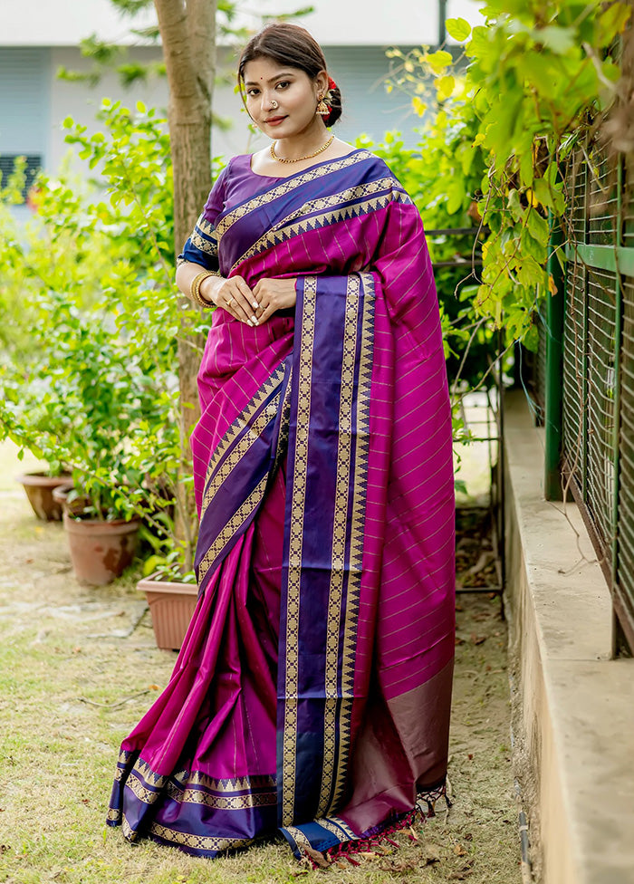 Magenta Spun Silk Saree With Blouse Piece - Indian Silk House Agencies