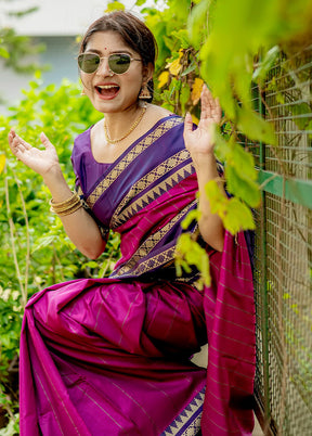 Magenta Spun Silk Saree With Blouse Piece - Indian Silk House Agencies