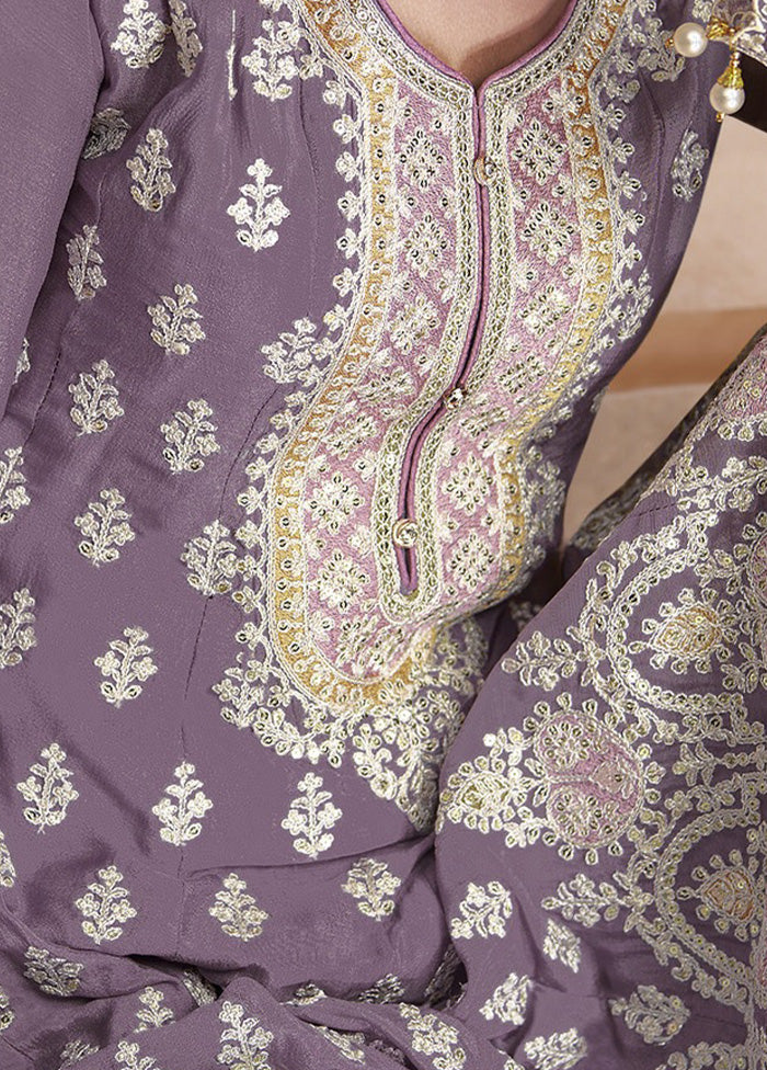 3 Pc Violet Unstitched Georgette Suit Set - Indian Silk House Agencies
