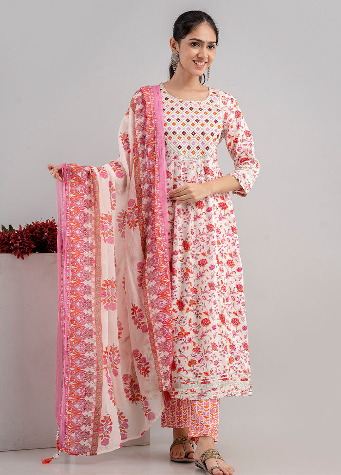 3 Pc White Readymade Cotton Suit Set - Indian Silk House Agencies