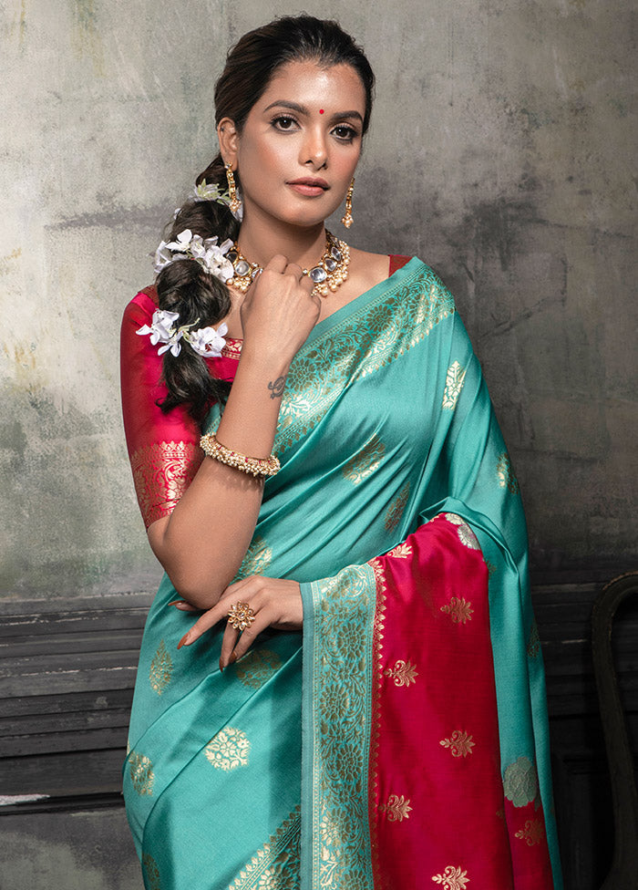 Sky Blue Spun Silk Saree With Blouse Piece - Indian Silk House Agencies