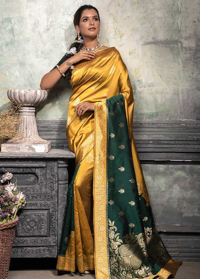 Yellow Spun Silk Saree With Blouse Piece - Indian Silk House Agencies