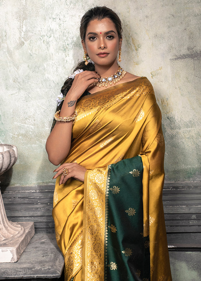 Yellow Spun Silk Saree With Blouse Piece - Indian Silk House Agencies