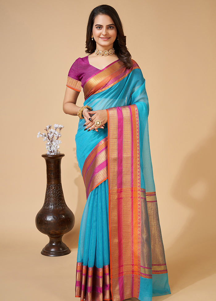 Sky Blue Dupion Silk Saree With Blouse Piece - Indian Silk House Agencies