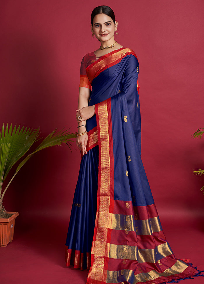 Blue Dupion Silk Saree With Blouse Piece - Indian Silk House Agencies