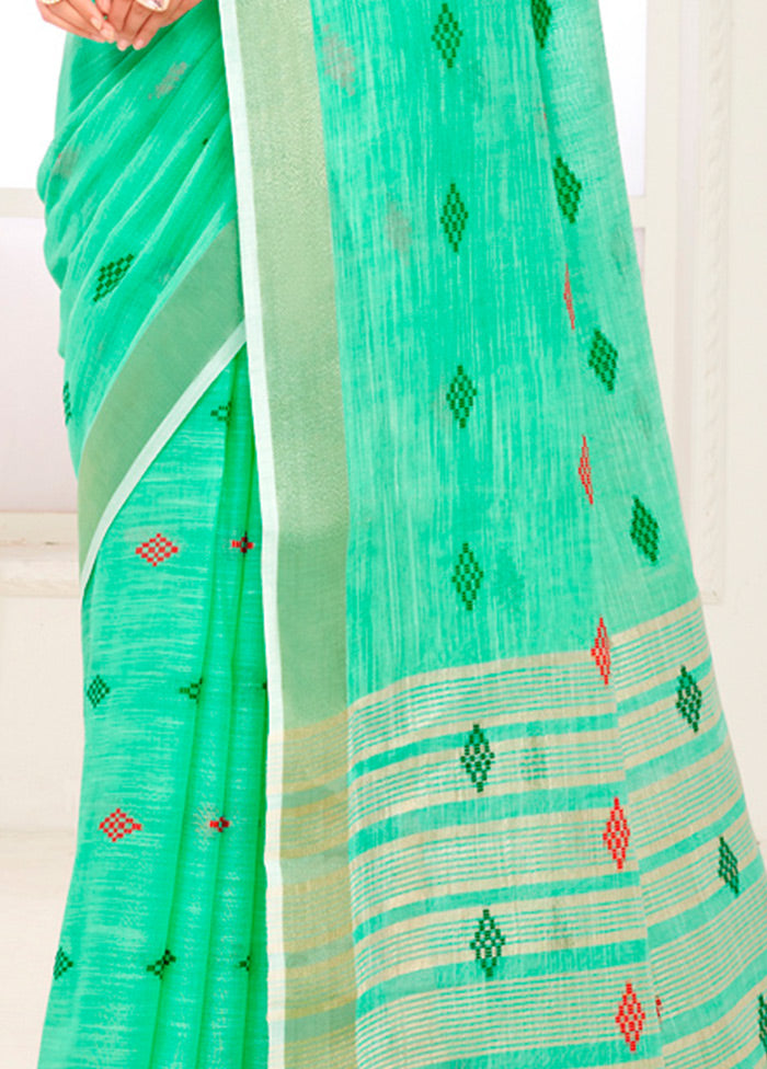 Sea Green Spun Silk Saree With Blouse Piece - Indian Silk House Agencies