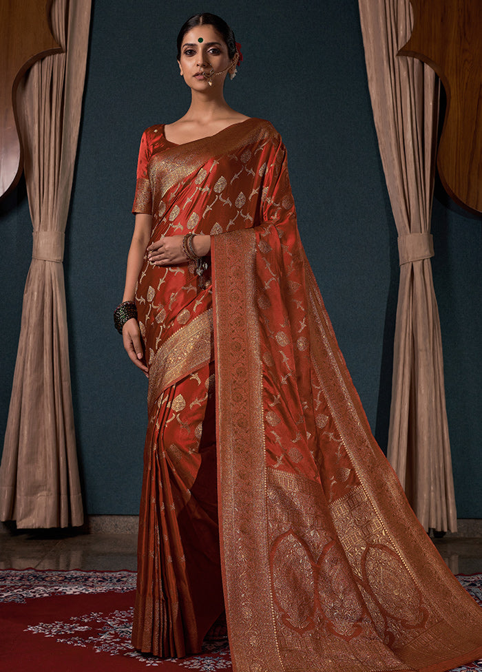 Rust Dupion Silk Saree With Blouse Piece - Indian Silk House Agencies