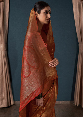 Rust Dupion Silk Saree With Blouse Piece - Indian Silk House Agencies