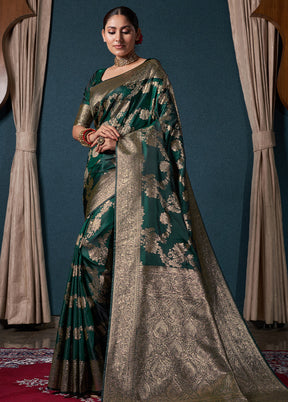 Bottle Green Dupion Silk Saree With Blouse Piece - Indian Silk House Agencies