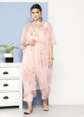 3 Pc Pink Readymade Silk Suit Set With Jacket - Indian Silk House Agencies