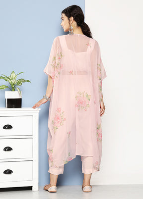 3 Pc Pink Readymade Silk Suit Set With Jacket - Indian Silk House Agencies