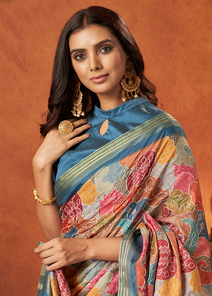 Blue Georgette Saree With Blouse Piece - Indian Silk House Agencies