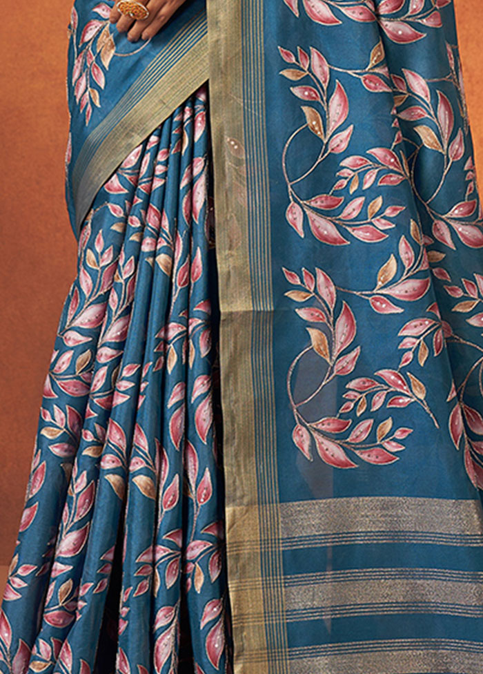 Blue Georgette Saree With Blouse Piece - Indian Silk House Agencies