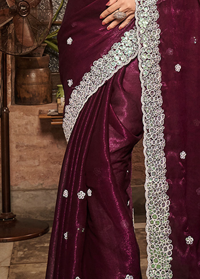Wine Chiffon Silk Saree With Blouse Piece - Indian Silk House Agencies