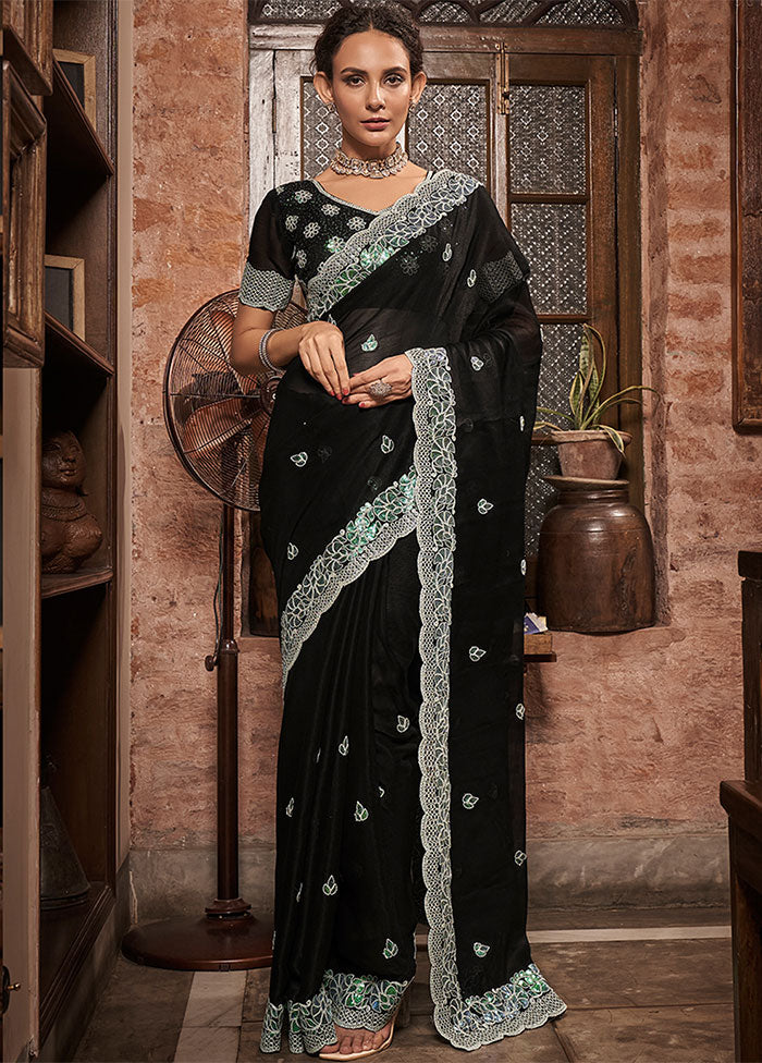 Black Chiffon Silk Saree With Blouse Piece - Indian Silk House Agencies