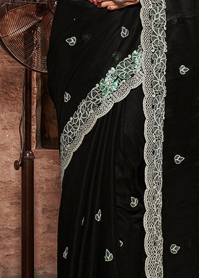 Black Chiffon Silk Saree With Blouse Piece - Indian Silk House Agencies