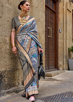 Sky Blue Spun Silk Saree With Blouse Piece - Indian Silk House Agencies