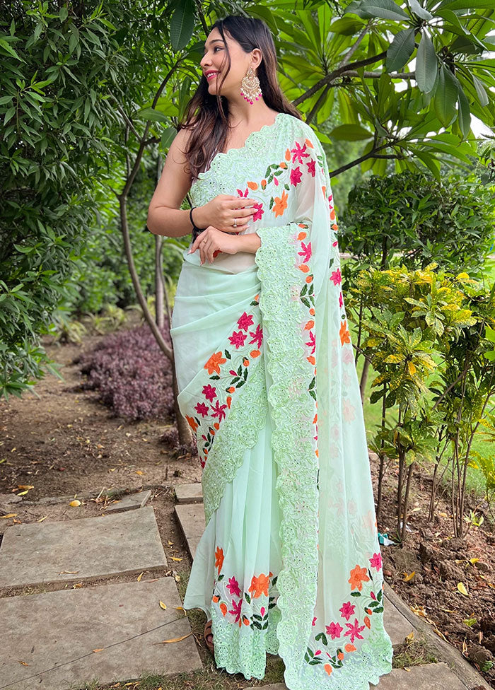 Sea Green Georgette Saree With Blouse Piece - Indian Silk House Agencies