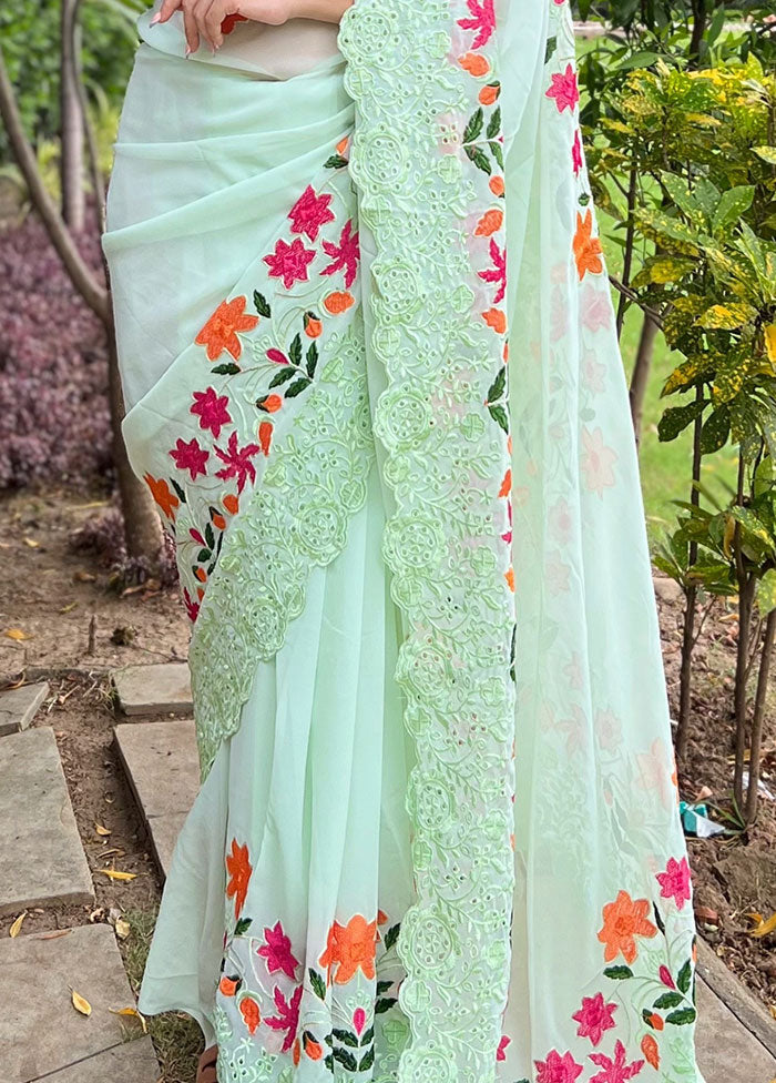 Sea Green Georgette Saree With Blouse Piece - Indian Silk House Agencies