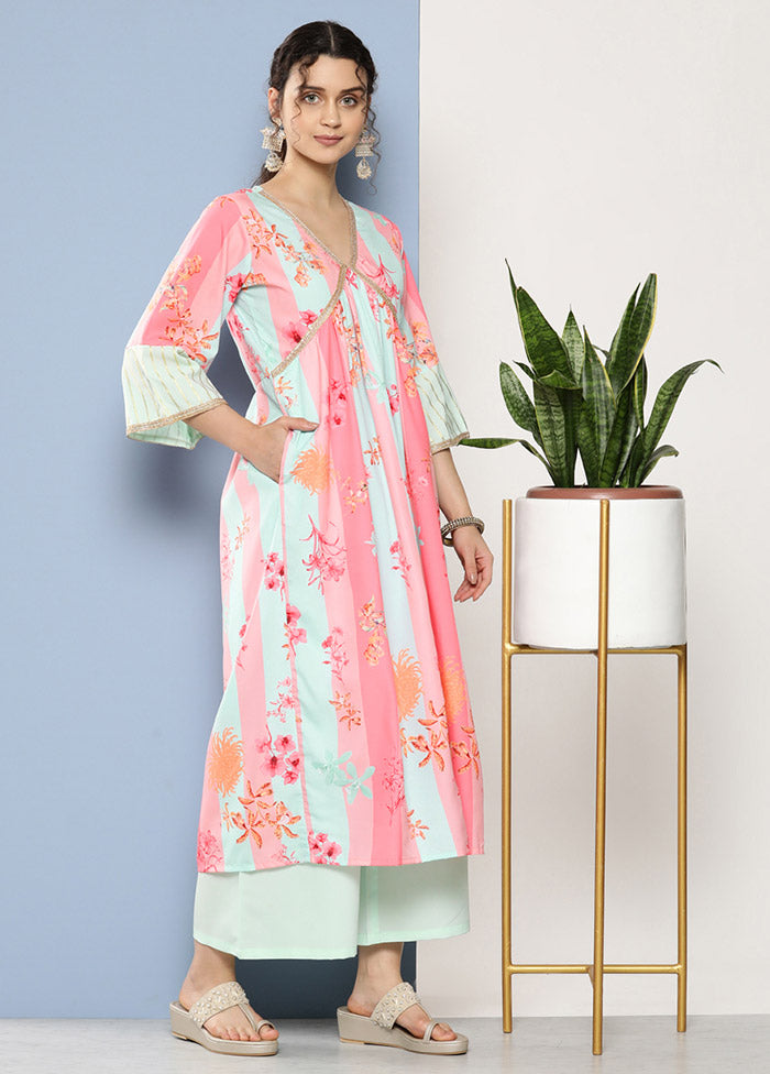 2 Pc Pink Readymade Silk Kurti Set - Indian Silk House Agencies