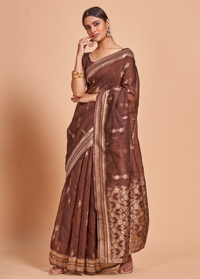 Coffee Cotton Saree With Blouse Piece - Indian Silk House Agencies