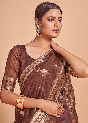 Coffee Cotton Saree With Blouse Piece - Indian Silk House Agencies