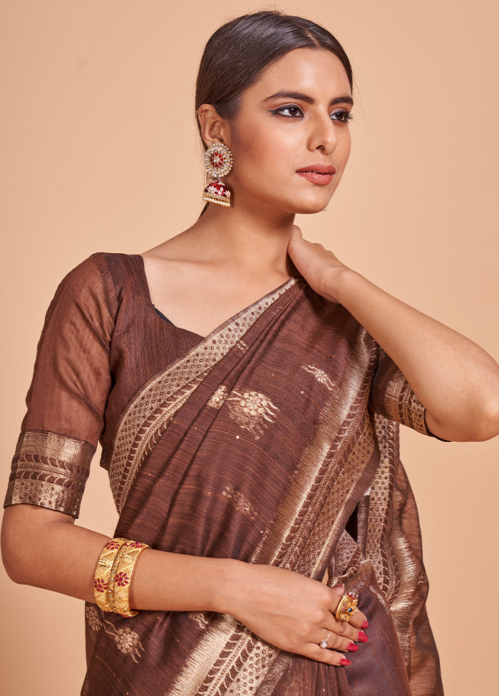 Coffee Cotton Saree With Blouse Piece - Indian Silk House Agencies