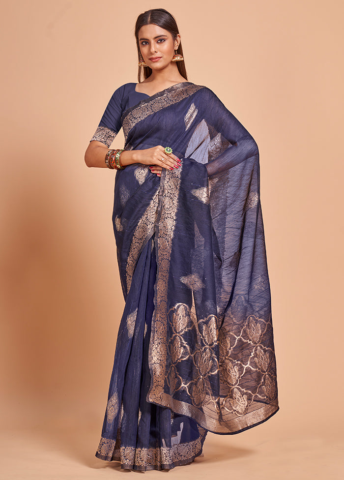 Blue Cotton Saree With Blouse Piece - Indian Silk House Agencies