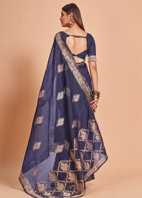 Blue Cotton Saree With Blouse Piece - Indian Silk House Agencies