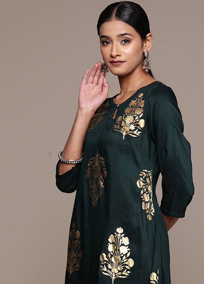 3 Pc Bottle Green Readymade Silk Suit Set - Indian Silk House Agencies